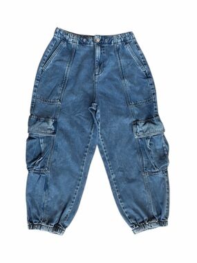 SCOOP Barrel Leg Cargo Jeans XS Blue Wash Denim Jogger Pants